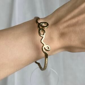 Dainty Gold Tone LOVE Cursive Bangle Bracelet Minimalist Romantic Boho NWOT